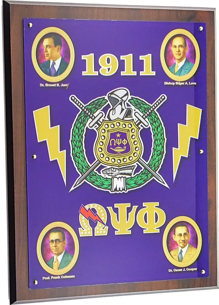 Omega Psi Phi Founders Acrylic Topped Wood Wall Plaque [Brown]
