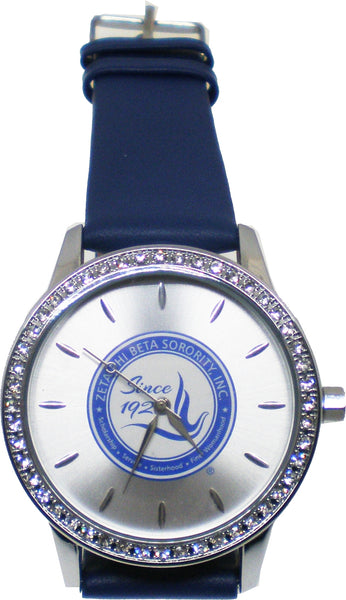 Zeta Phi Beta Seal Leather Band Watch [Blue]