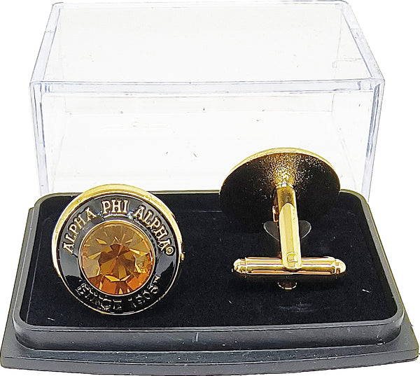 Alpha Phi Alpha Topaz Stone Signet Cuff Links [Gold]