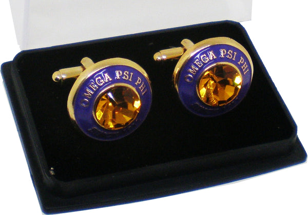 Omega Psi Phi Topaz Stone Signet Cuff Links [Gold]