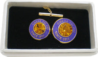 Omega Psi Phi Topaz Stone Signet Lapel Pin And Tie Tack Set [Gold]