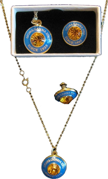 Sigma Gamma Rho Topaz Stone Signet Lapel Pin And Necklace Set [Gold]