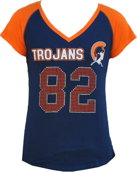 Big Boy Virginia State Trojans S2 Rhinestone Ladies Tee [Navy Blue]
