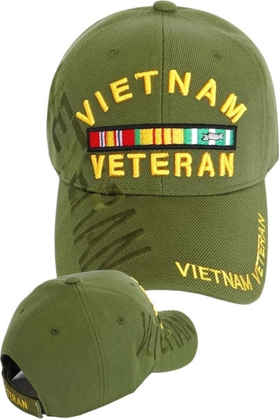 Vietnam Veteran Ribbons Text Shadow Mens Cap [Baseball Cap - Olive Green]