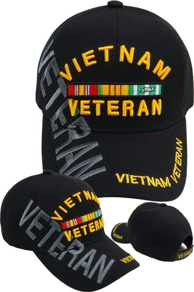 Vietnam Veteran Ribbons Text Shadow Mens Cap [Baseball Cap - Black]