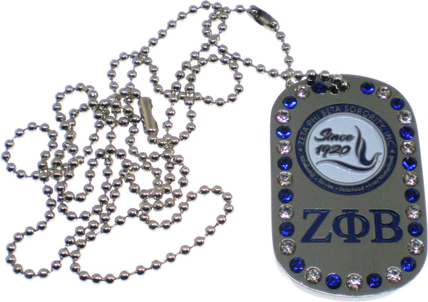 Zeta Phi Beta Dove 1920 Double Sided Crystal Dog Tag [Silver]