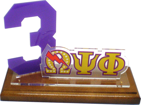 Omega Psi Phi Acrylic Desktop Line #3 With Wooden Base [Brown]
