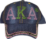 Alpha Kappa Alpha Distressed Denim Rhinestone Ladies Cap [Denim Blue]