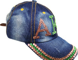 Alpha Kappa Alpha Distressed Denim Rhinestone Ladies Cap [Denim Blue]