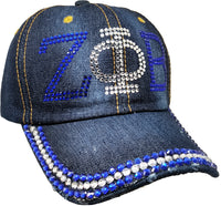 Zeta Phi Beta Distressed Denim Rhinestone Ladies Cap [Denim Blue]