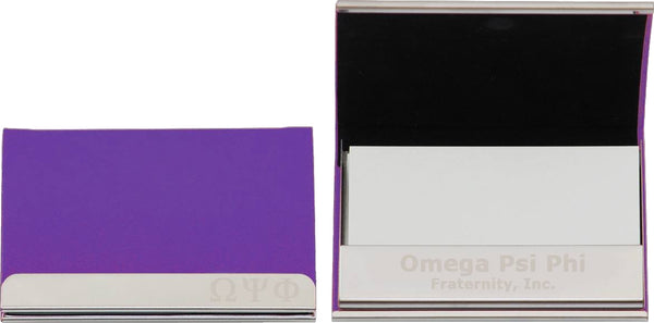 Omega Psi Phi Stainless Steel Business Card Holder With Leather [Purple]