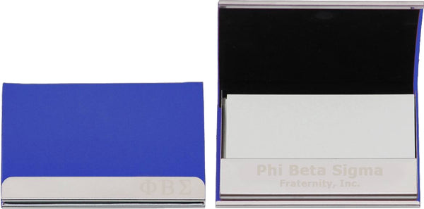 Phi Beta Sigma Stainless Steel Business Card Holder With Leather [Blue]