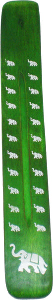 New Age Elephant Symbol Painted Canoe Incense Burner [Green]