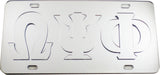 Omega Psi Phi Raised Letter Mirror License Plate [Silver/Silver]