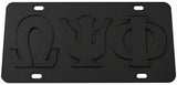 Omega Psi Phi Raised Letter Mirror License Plate [Black/Black]