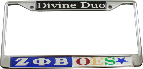 Zeta Phi Beta + Eastern Star Split Divine Duo License Plate Frame [Blue/Silver]