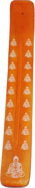 New Age Buddha Symbol Painted Canoe Incense Burner [Orange]