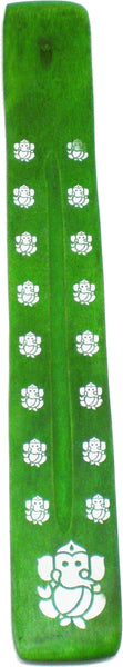 New Age Ganesh Symbol Painted Canoe Incense Burner [Green]