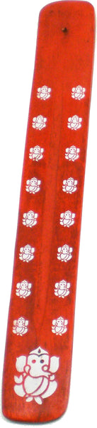 New Age Ganesh Symbol Painted Canoe Incense Burner [Red]