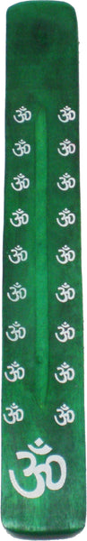 New Age Om Symbol Painted Canoe Incense Burner [Green]