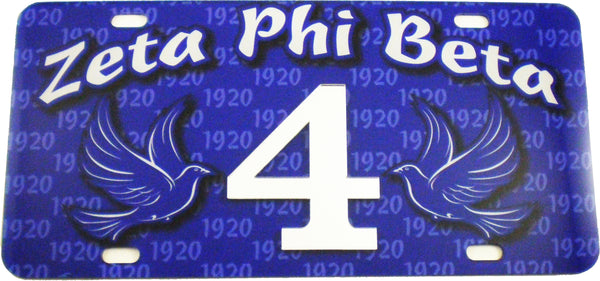Zeta Phi Beta Printed Line #4 License Plate [Blue]