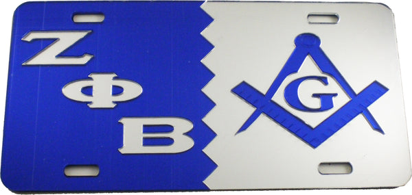 Zeta Phi Beta + Mason Split Mirror License Plate [Blue/Silver/Silver/Blue]