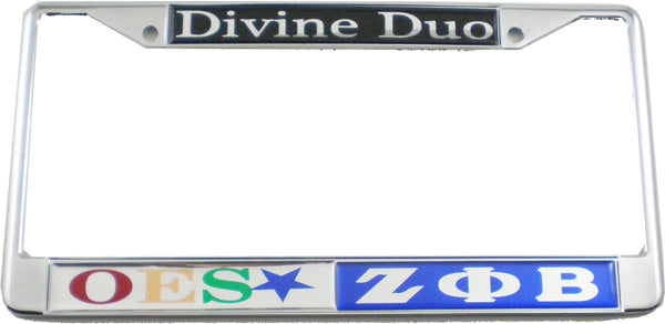 Eastern Star + Zeta Phi Beta Split Divine Duo License Plate Frame [Silver/Blue]