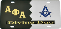 Alpha Phi Alpha + Mason Split Divine Duo License Plate [Black/Silver]
