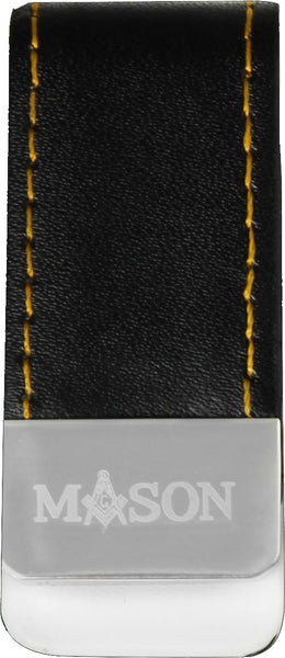 Mason Stainless Steel Money Clip With Leather [Black]