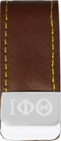 Iota Phi Theta Stainless Steel Money Clip With Leather [Brown]