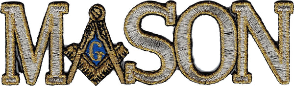 Mason Symbol In Text Iron-On Patch [Silver/Gold]