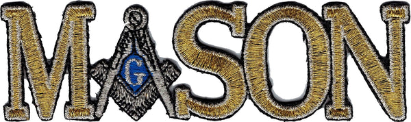 Mason Symbol In Text Iron-On Patch [Gold/Silver]