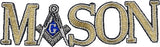 Mason Symbol In Text Iron-On Patch [Gold/Silver]