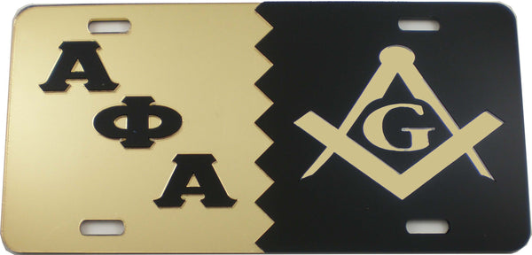 Alpha Phi Alpha + Mason Split Mirror License Plate [Gold/Black/Black/Gold]