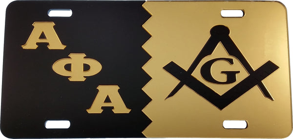 Alpha Phi Alpha + Mason Split Mirror License Plate [Black/Gold/Gold/Black]