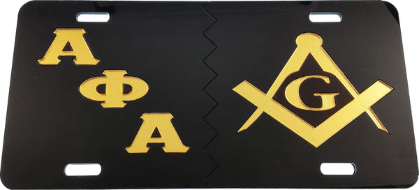 Alpha Phi Alpha + Mason Split Mirror License Plate [Black/Gold/Black/Gold]