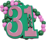 Alpha Kappa Alpha Line #31 Mirror Wood Color Bead Tiki Necklace [Pink/Green]