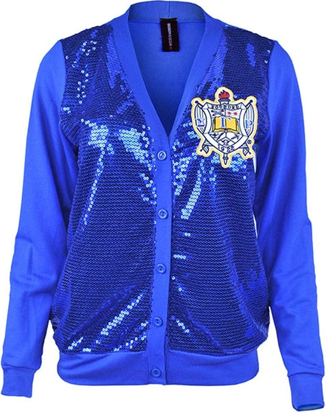 Big Boy Sigma Gamma Rho Sequins Divine 9 Ladies Cardigan [Royal Blue]