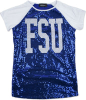 Big Boy Fayetteville State Broncos Ladies Sequins Tee [Royal Blue]