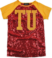 Big Boy Tuskegee Golden Tigers Ladies Sequins Tee [Crimson Red]