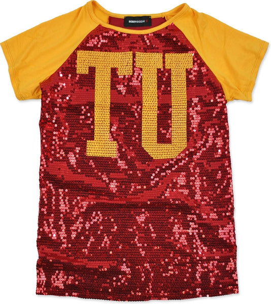 Big Boy Tuskegee Golden Tigers Ladies Sequins Tee [Crimson Red]