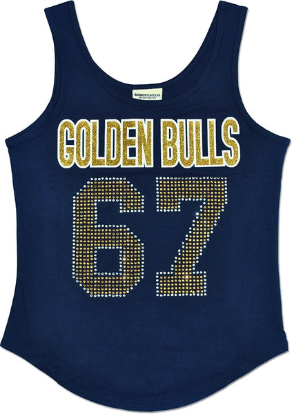 Big Boy Johnson C. Smith Golden Bulls S2 Rhinestone Ladies Tank Top [Navy Blue]