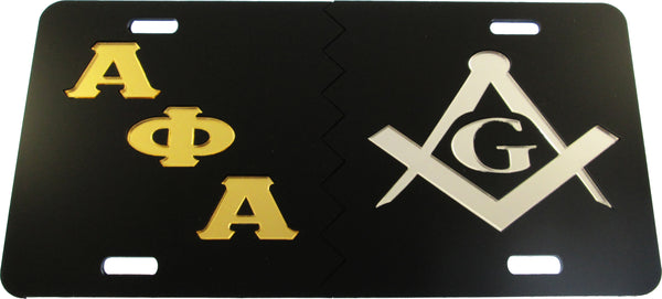 Alpha Phi Alpha + Mason Split Mirror License Plate [Black/Gold/Black/Silver]