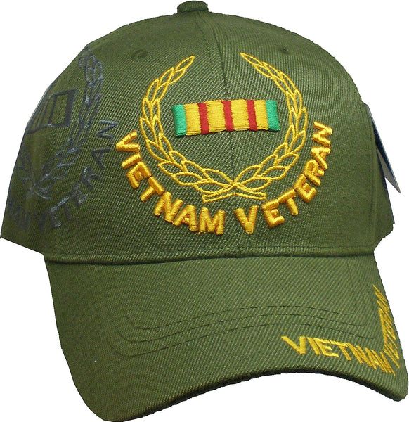 Vietnam Veteran Leaf Ribbon Shadow Mens Cap [Baseball Cap - Olive Green]