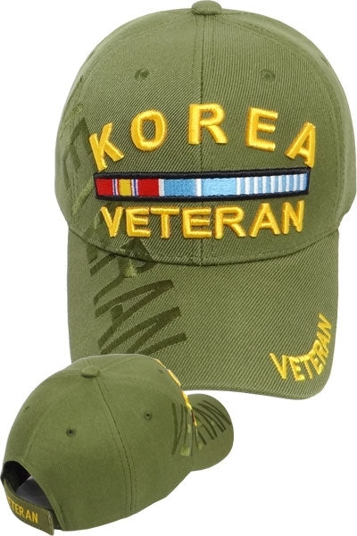 Korea Veteran Ribbons Text Shadow Mens Cap [Baseball Cap - Olive Green]