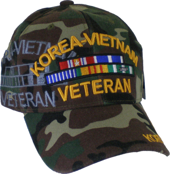 Korea-Vietnam War Veteran Ribbon Shadow Mens Cap [Baseball Cap - Woodland Camouflage]