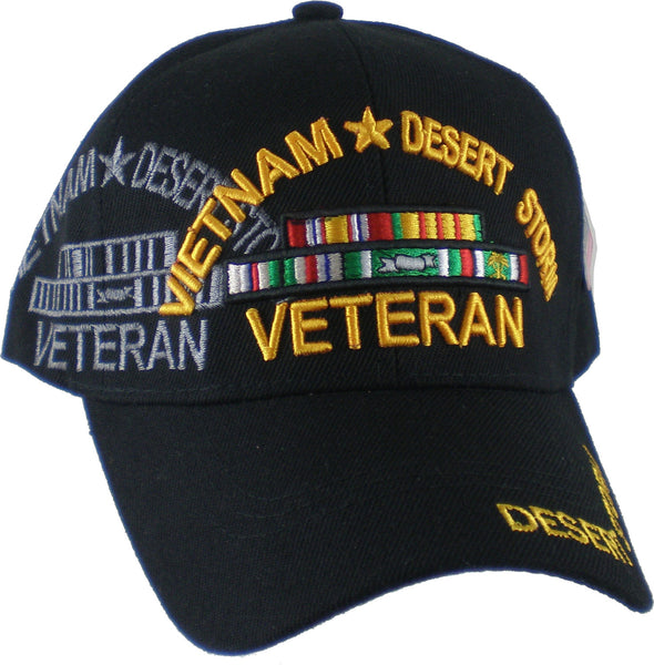 Vietnam + Desert Storm War Veteran Ribbon Shadow Mens Cap [Baseball Cap - Black]