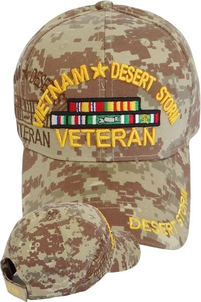 Vietnam + Desert Storm War Veteran Ribbon Shadow Mens Cap [Baseball Cap - Desert Digital]