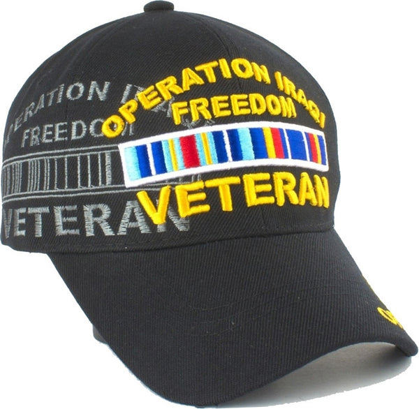 Operation Iraqi Freedom Veteran Ribbons Shadow Mens Cap [Baseball Cap - Black]