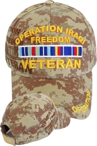 Operation Iraqi Freedom Veteran Ribbons Shadow Mens Cap [Baseball Cap - Desert Digital]